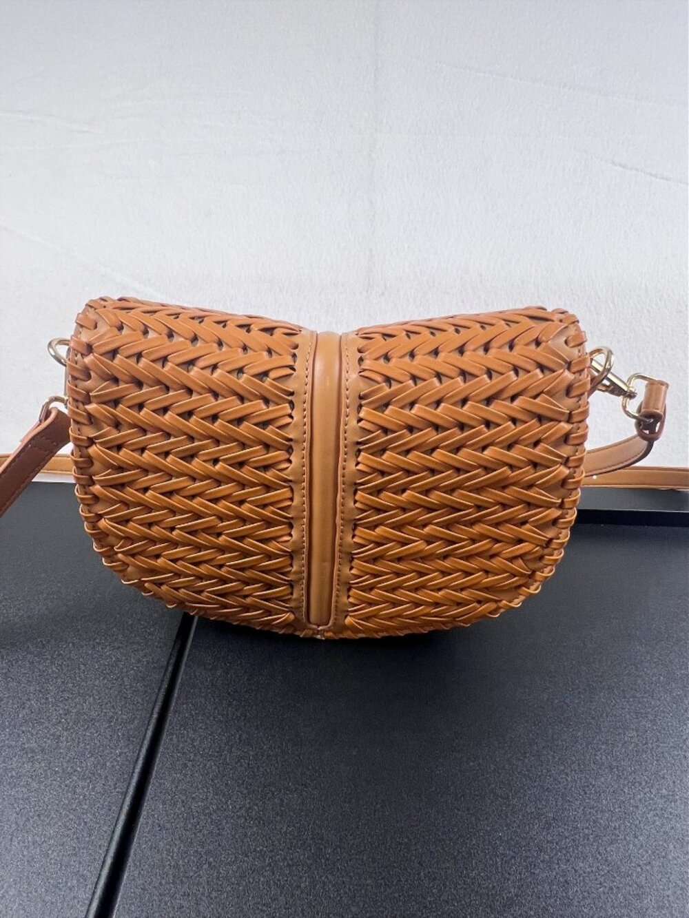 Moda Luxe Woven Saddle Crossbody Bag - Tan